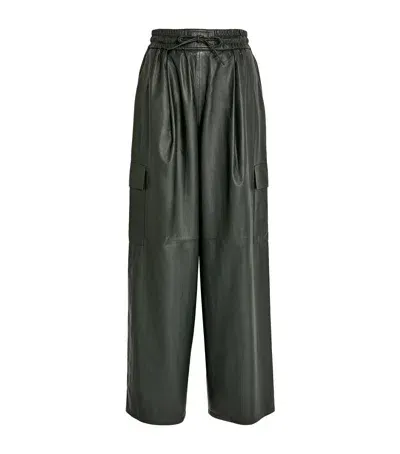 Yves Salomon Leather Cargo Trousers In Green