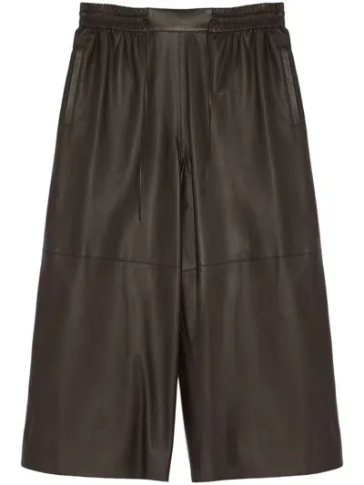 Yves Salomon Leather Wide-leg Trousers In Brown