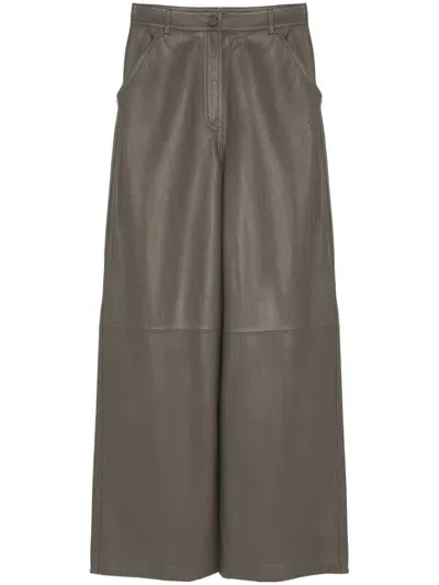 Yves Salomon Leather Wide-leg Trousers In Grey