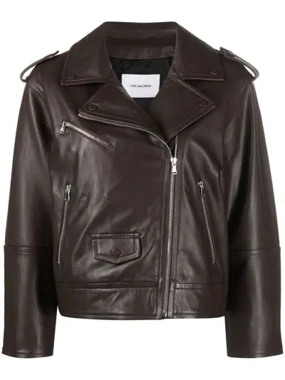 Yves Salomon Lederjacke Mit Reissverschluss In Brown