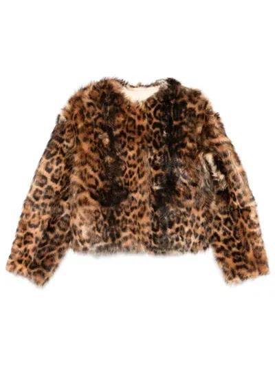 Yves Salomon Leopard-pattern Jacket In Brown