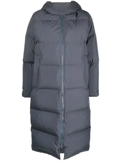 Yves Salomon Long-length Hooded Puffer Coat In Blue