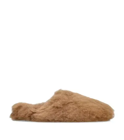 Yves Salomon Merino Fur Slippers In Beige