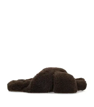 Yves Salomon Merino Fur Slippers In Brown