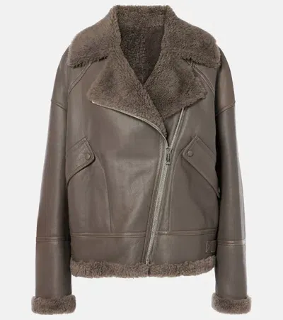 Yves Salomon Lederjacke Meteo Mit Shearling In Braun