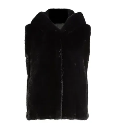 Yves Salomon Mink Hooded Gilet In Blue