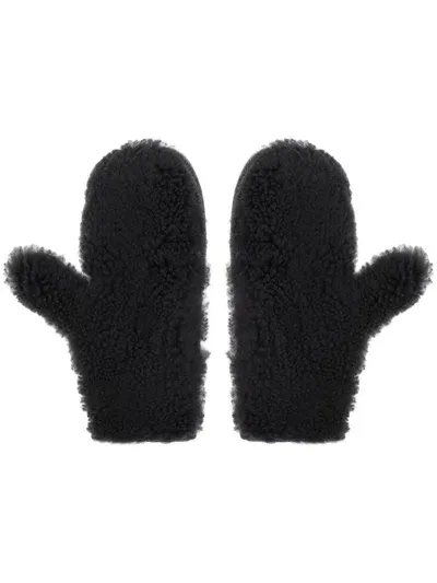 Yves Salomon Panelled Ribbed-knit Mittens In Grey