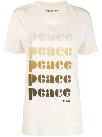 Yves Salomon Peace-print Organic Cotton T-shirt In Beige