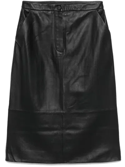 Yves Salomon Pencil Leather Midi Skirt In Black