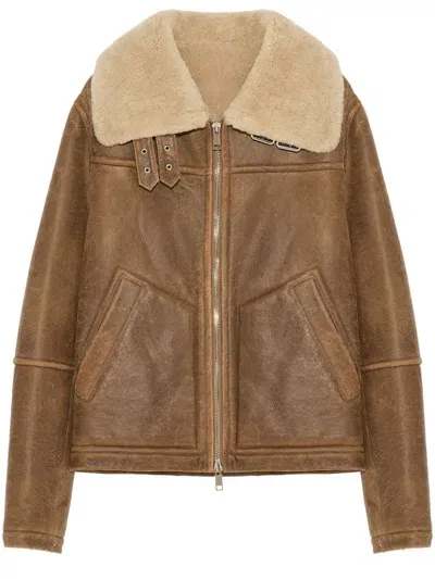 Yves Salomon Shearling Bomber Jacket In Brown