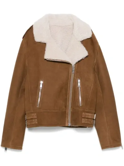 Yves Salomon Suede Jacket In Brown