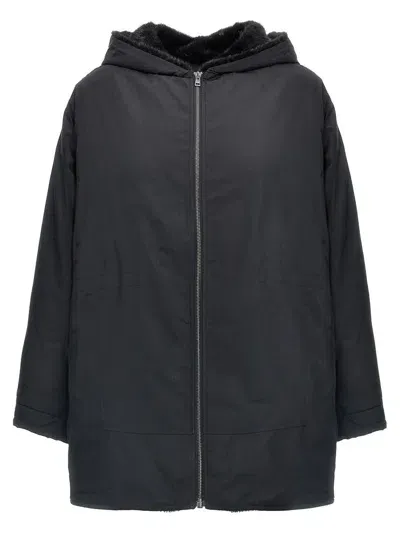 Yves Salomon Buttoned Hooded Jacket Side Pockets In Black