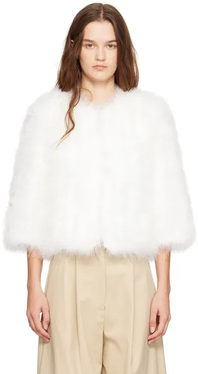 Yves Salomon White Cropped Feather Jacket In A1006 Meringue