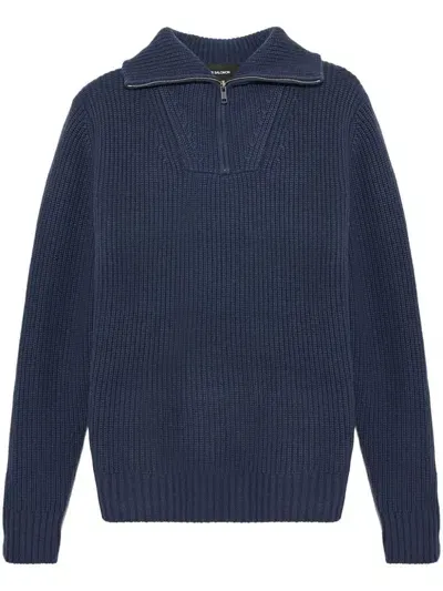 Yves Salomon Zip-up Ribbed Knit Sweater In Blue