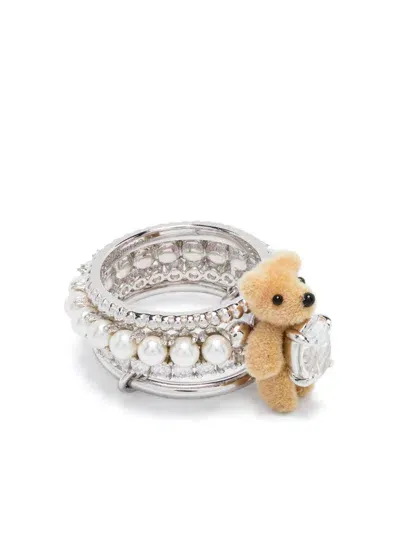 Yvmin Mini Flocked Bear Ring In Metallic