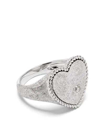 Yvonne Léon Chevalière Coeur Pailletee 9-karat White Gold Diamond Ring In Silver