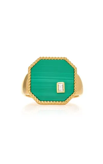 Yvonne Léon 9k Yellow Gold; Diamond; And Malachite Ring In Green