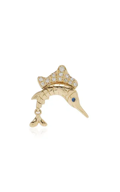 Yvonne Léon 9k Yellow Gold; Diamond And Sapphire Single Earring