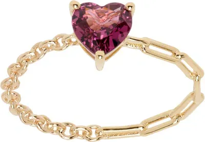 Yvonne Léon Gold & Pink Solitaire Heart Ring In Yellow Gold