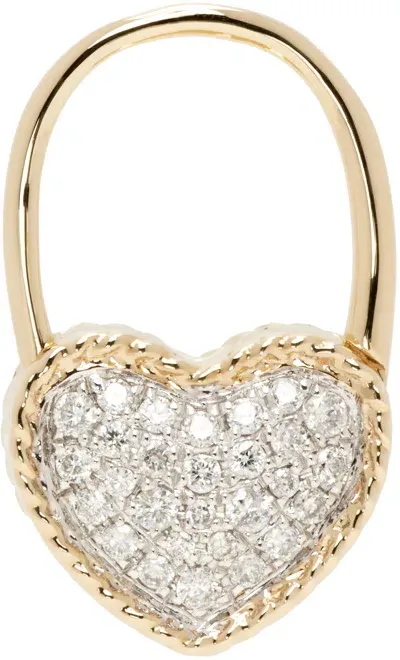 Yvonne Léon ゴールド Créole Cadenas Cœur ピアス In 9k Yellow Gold