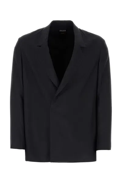 Z Zegna Concealed Fastened Blazer In Black