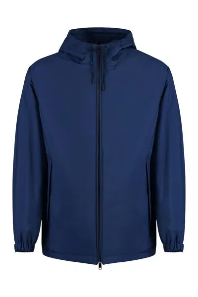 Z Zegna Hooded Zipped Drawstring Jacket In Blue