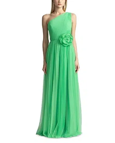 Zac Posen One Shoulder Rosette Gown In Fern