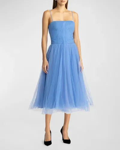 Zac Posen Pleated Tulle Corset Midi Dress In Marine