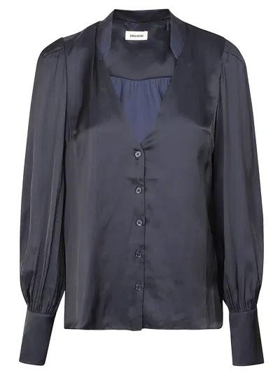 Zadig &amp; Voltaire V-neck Satin Blouse In Encre