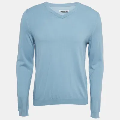 Pre-owned Zadig & Voltaire Blue Cotton Knit V-neck Keddy Sweatshirt S