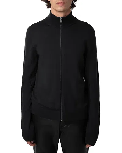 Zadig & Voltaire Charly Merino Wool Zip Front Cardigan In Nightmare