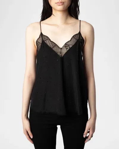 Zadig & Voltaire Christy Strass Crepe De Chine Cami In Noir