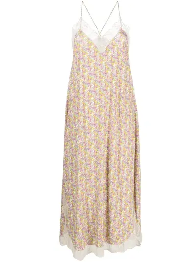 Zadig & Voltaire Floral-print Lace-trim Maxi Dress In Neutrals