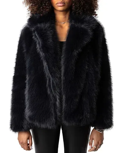 Zadig & Voltaire Freeze Color Faux Fur Coat In Encre