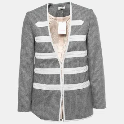 Pre-owned Zadig & Voltaire Grey Striped Wool Blend Judo Style Ville Jacket M