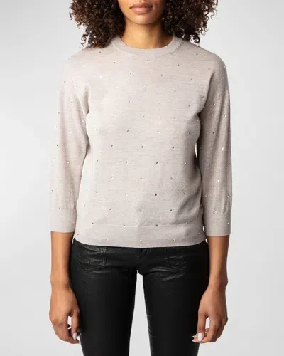 Zadig & Voltaire Kandy Embellished Crewneck Sweater In Latte