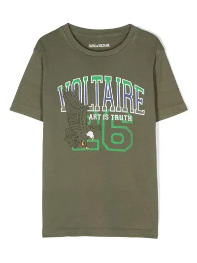 Zadig & Voltaire Kids' Logo-print Crew-neck T-shirt In Green