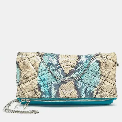 Pre-owned Zadig & Voltaire Multicolor Python Embossed Leather Rock Foldover Chain Clutch