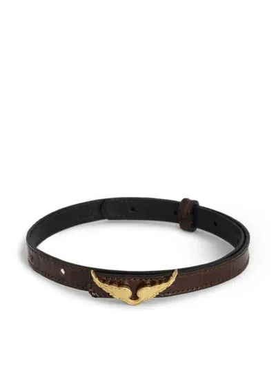 Zadig & Voltaire Rock Croco Leather Bracelet In Brown