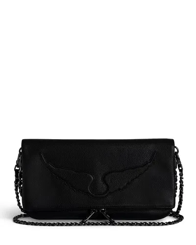 Zadig & Voltaire Rock Wings Grained Leather Clutch In Noir