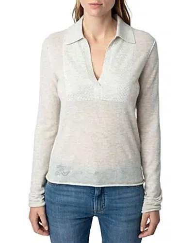 Zadig & Voltaire Sally Rhinestone-embellished Cashmere Jumper In Neige