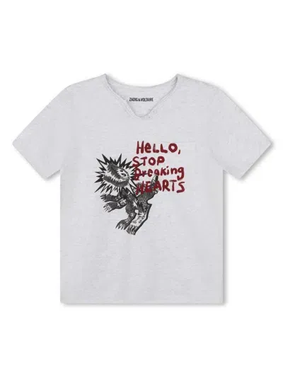 Zadig & Voltaire Kids' Short Sleeve T-shirt In Grey