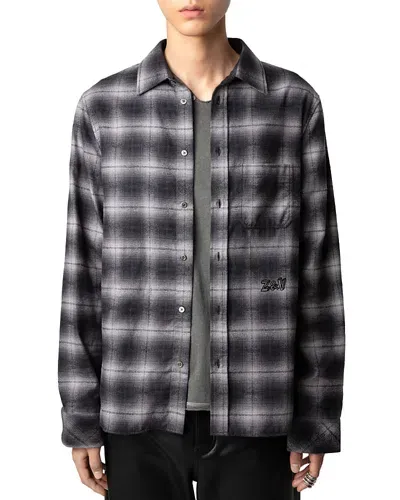 Zadig & Voltaire Stan Cotton Flannel Check Button Down Shirt In Gris