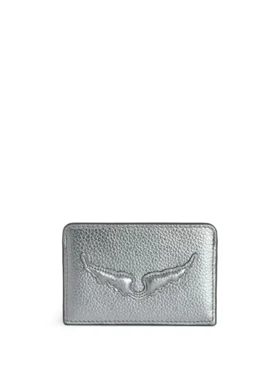 Zadig & Voltaire Wings-appliqué Cardholder In Silver