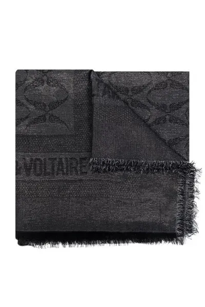 Zadig & Voltaire Glenn Jacquard Frayed Edge Scarf In Grey