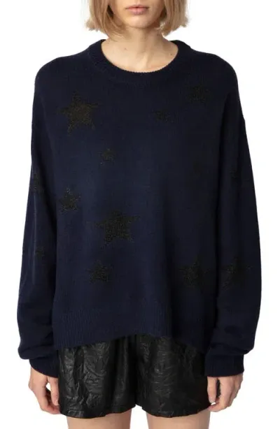 Zadig & Voltaire Markus Metallic Star Cashmere Blend Sweater In Encre