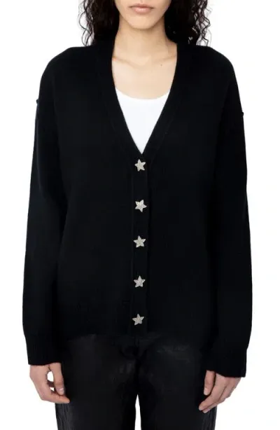 Zadig & Voltaire Mirka Crystal Star-buttons V-neck Cashmere Cardigan In Noir