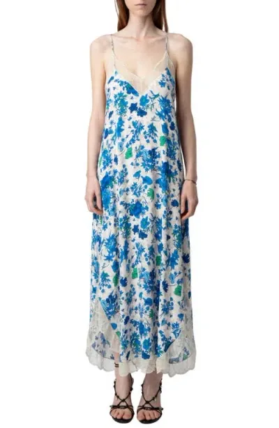 Zadig & Voltaire Garden Flowers Ristyl Crepe Slip Dress In Ecru