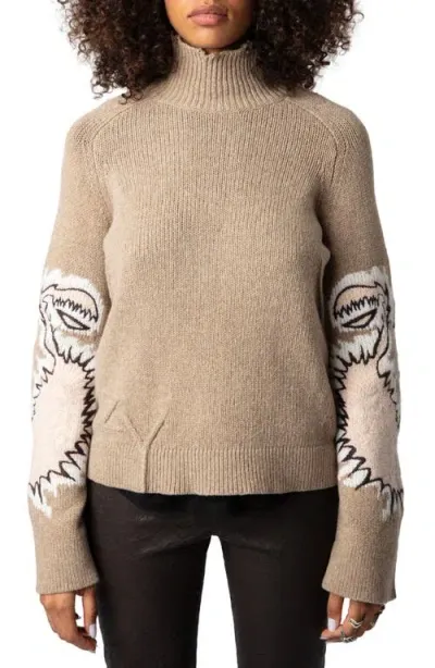 Zadig & Voltaire Sal Intarsia Merino Wool Turtleneck Sweater In Oatmeal