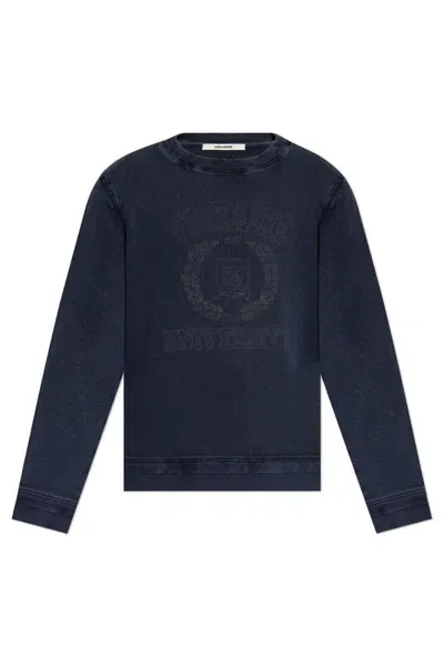 Zadig & Voltaire Stony Logo Printed Crewneck Sweatshirt In Blue